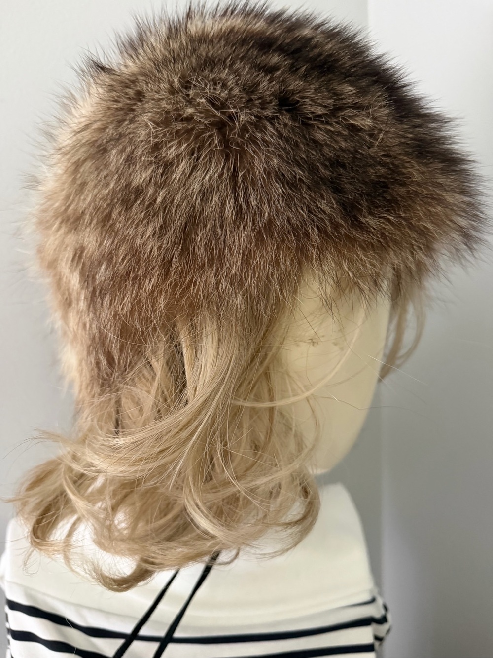 Natural Raccoon Fur Winter Hat with fur Pom Pom -